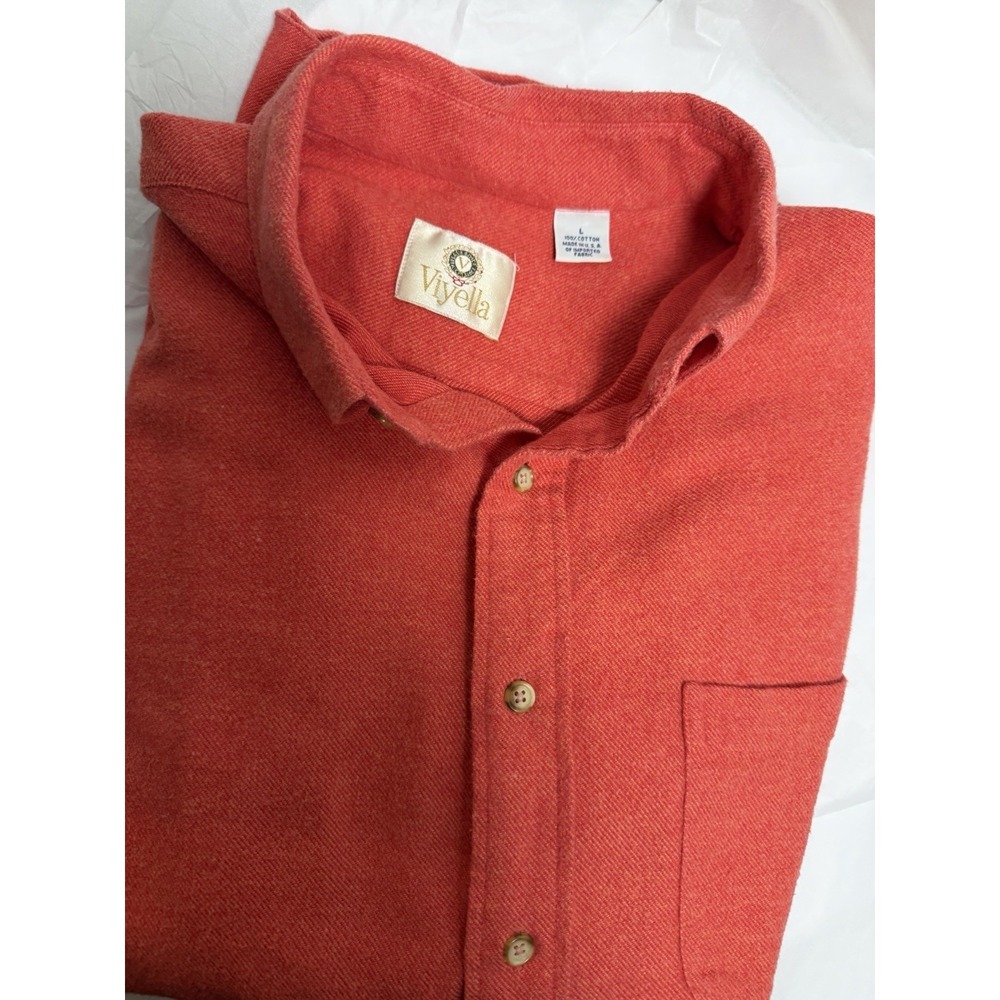 Viyella Cotton Men's Red Button Down Shirt Size L Soft Collar Lo G Sleeve